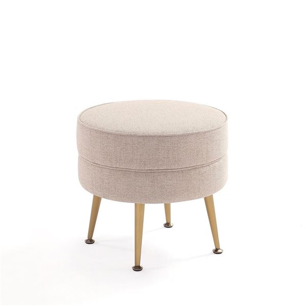 Manhattan Comfort Bailey Mid-Century Off-White Polyester Upholstered Ottoman w/ Gold Feet