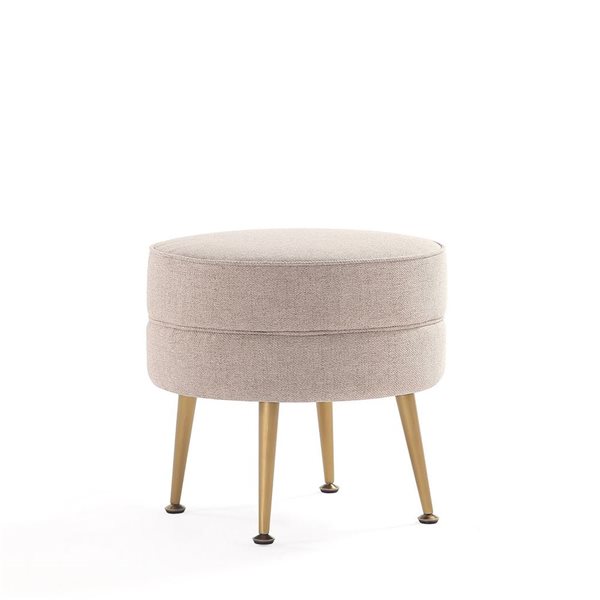 Manhattan Comfort Bailey Mid-Century Off-White Polyester Upholstered Ottoman w/ Gold Feet