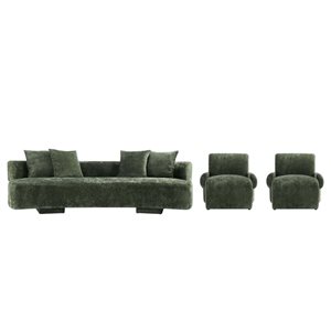 Manhattan Comfort Verandah 3-Piece Modern Olive Green Chenille Upholstered Living Room Set