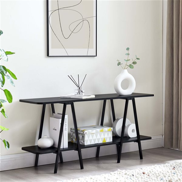 Manhattan Comfort Celine Black Top 47-in W Modern 2-Shelf Console Table