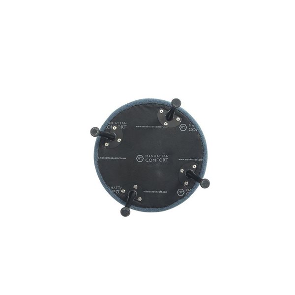 Manhattan Comfort Bailey Mid-Century Blue Polyester Upholstered Ottoman w/ Black Feet