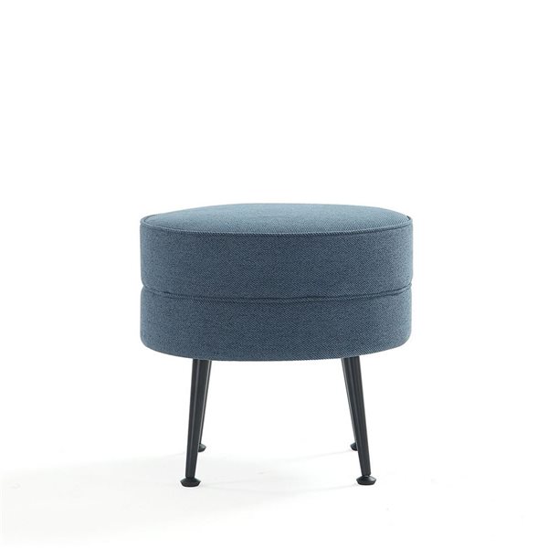 Manhattan Comfort Bailey Mid-Century Blue Polyester Upholstered Ottoman w/ Black Feet