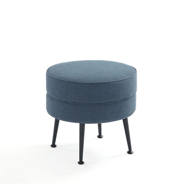 Manhattan Comfort Bailey Mid-Century Blue Polyester Upholstered Ottoman w/ Black Feet