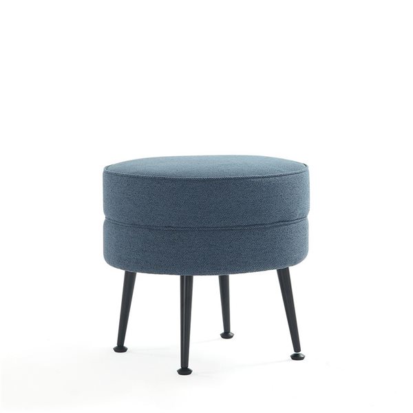 Manhattan Comfort Bailey Mid-Century Blue Polyester Upholstered Ottoman w/ Black Feet