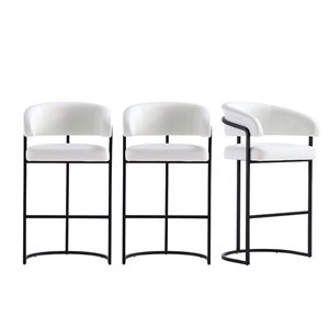 Manhattan Comfort Augusta 3-Pack White Modern Faux Leather Upholstered Bar Stool