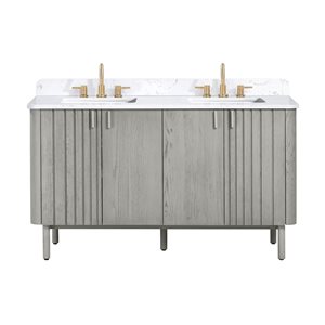 Meuble-lavabo double sous plan Blakely d'Avanity 61 po, chêne gris, avec plateau en pierre reconstituée Cala blanche