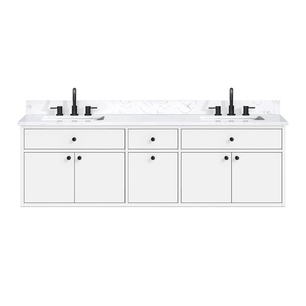 Avanity Paisley 72-in White Double Undermount Sink Bathroom Vanity w/ White Cala Engineered Stone Top