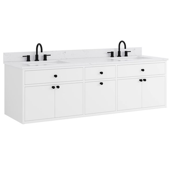 Avanity Paisley 72-in White Double Undermount Sink Bathroom Vanity w/ White Cala Engineered Stone Top
