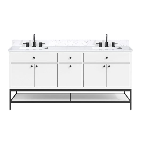 Avanity Paisley 72-in White Double Undermount Sink Bathroom Vanity w/ White Cala Engineered Stone Top