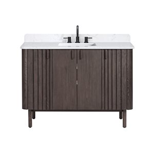 Meuble-lavabo simple sous plan Blakely d'Avanity 49 po, chêne brun, avec plateau en pierre reconstituée Cala blanche