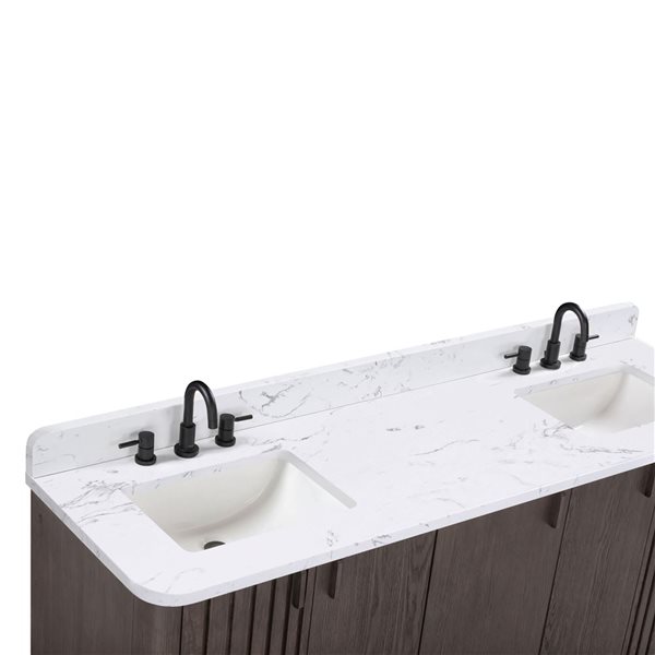 Avanity Blakely 73-in Brown Oak Double Undermount Sink Bathroom Vanity w/ Cala White Engineered Stone Top