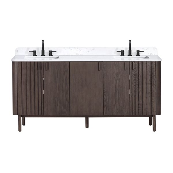 Avanity Blakely 73-in Brown Oak Double Undermount Sink Bathroom Vanity w/ Cala White Engineered Stone Top
