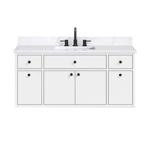 Avanity Paisley 48-in White Single Undermount Sink Bathroom Vanity w/ Cala White Engineered Stone Top