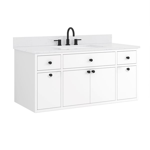 Avanity Paisley 48-in White Single Undermount Sink Bathroom Vanity w/ Cala White Engineered Stone Top