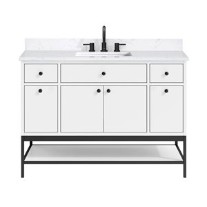 Meuble-lavabo simple sous plan Paisley d'Avanity 48 po, blanc, avec plateau en pierre reconstituée Cala blanche