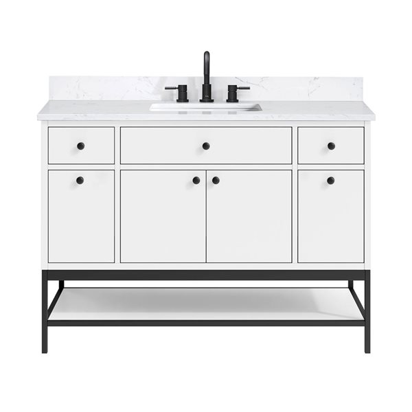 Avanity Paisley 48-in White Single Undermount Sink Bathroom Vanity w/ Cala White Engineered Stone Top
