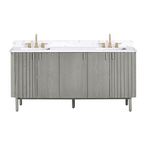 Meuble-lavabo double sous plan Blakely d'Avanity 73 po, chêne gris, avec plateau en pierre reconstituée Cala blanche