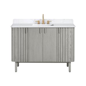 Meuble-lavabo simple sous plan Blakely d'Avanity 49 po, chêne gris, avec plateau en pierre reconstituée Cala blanche