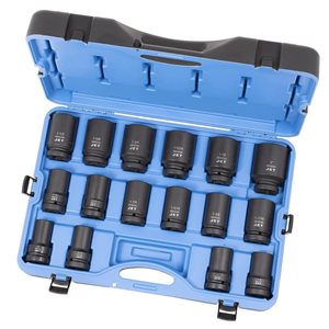 Jeu de 16 douilles à chocs longues SAE JET à entraînement 1 po, 6 pans