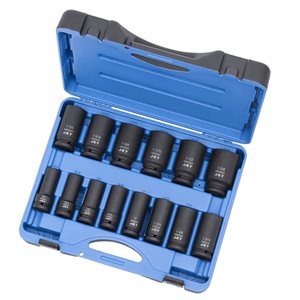 Jeu de 14 douilles longues à chocs SAE JET à entraînement 3/4 p, 6 pans