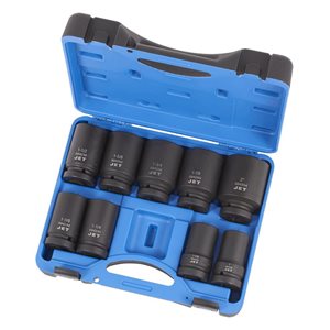 Jeu de 9 douilles longues à chocs SAE JET à entraînement 1 po, 6 pans