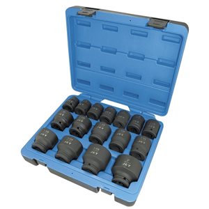 Jeu de 16 douilles à chocs JET SAE à entraînement 3/4 po, 6 pans