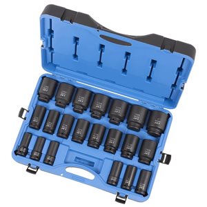 Jeu de 21 douilles longues à chocs SAE JET à entraînement 3/4 po, 6 pans