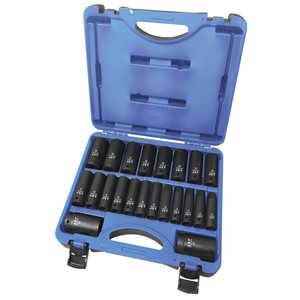Jeu de 22 douilles longues à chocs métriques JET à entraînement 1/2 po, 6 pans