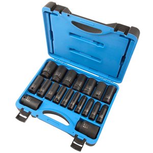 Jeu de 19 douilles longues à chocs SAE JET à entraînement 1/2 po, 6 pans