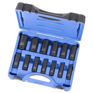 Jeu de 13 douilles longues à chocs SAE JET à entraînement 1/2 po, 6 pans