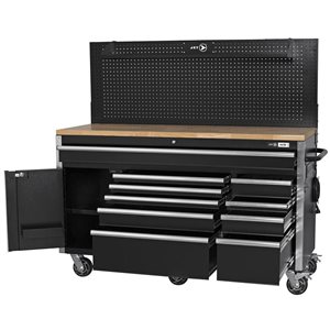Établi mobile série HD de  JET noir à 10 tiroirs, 61 po x 23 po