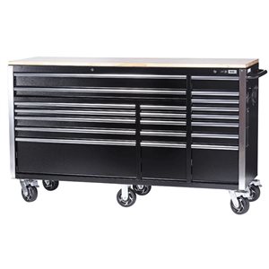Armoire à roulettes série HD de JET noire à 20 tiroirs, 72 po x 24 po