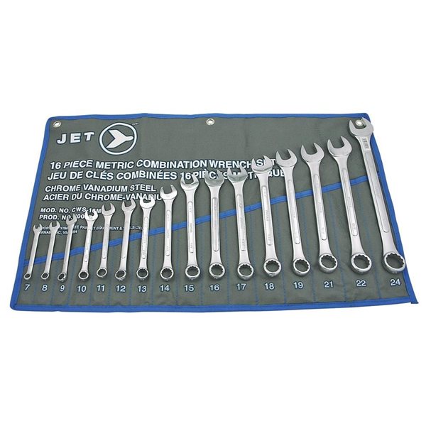 JET 16-Piece Metric Raised Panel Combination Wrench Set