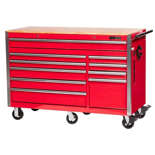 JET Pro Series 10-Drawer Red Rolling Cabinet - 56-in x 24-in