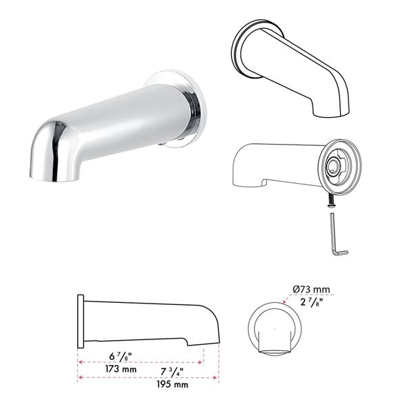 akuaplus Round Bathtub Spout, Slip-On 1/2-inch (13 mm) Without Diverter - Chrome