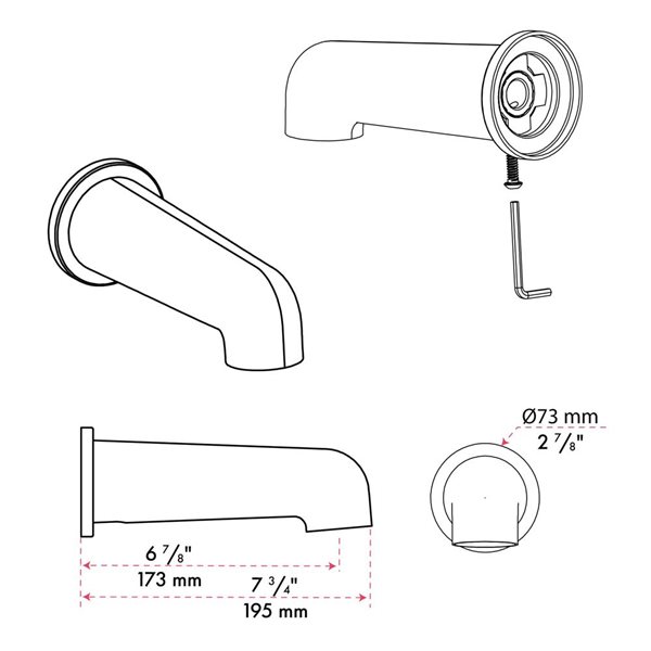 akuaplus Round Bathtub Spout, Slip-On 1/2-inch (13 mm) Without Diverter - Chrome