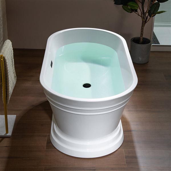 Woodbridge 59-in Glossy White Freestanding Flat-Edge Acrylic Soaking Bathtub with Matte Black Drain & Overflow