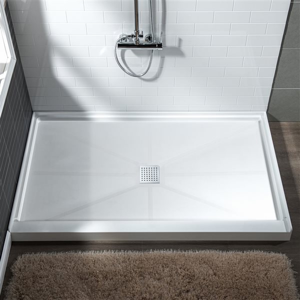 Woodbridge 48 x 32 x 4-in Solid Surface Shower Base Center Chrome Drain