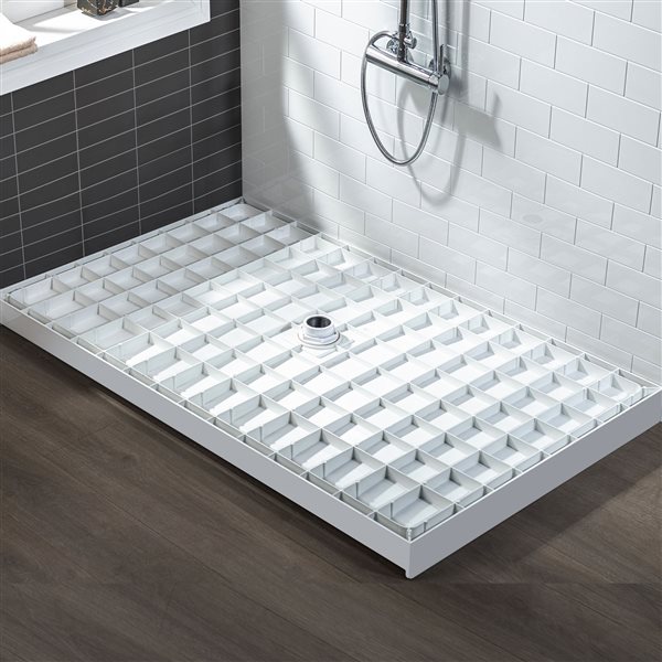 Woodbridge 48 x 32 x 4-in Solid Surface Shower Base Center Chrome Drain