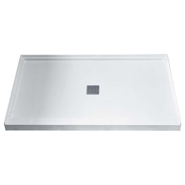 Woodbridge 48 x 32 x 4-in Solid Surface Shower Base Center Chrome Drain