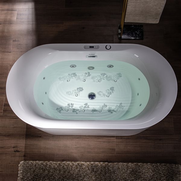 Woodbridge 59 x 31-1/2-in Whirlpool & Air Bubble Bathtub with LED Control Panel, Heater, Drain Assembly