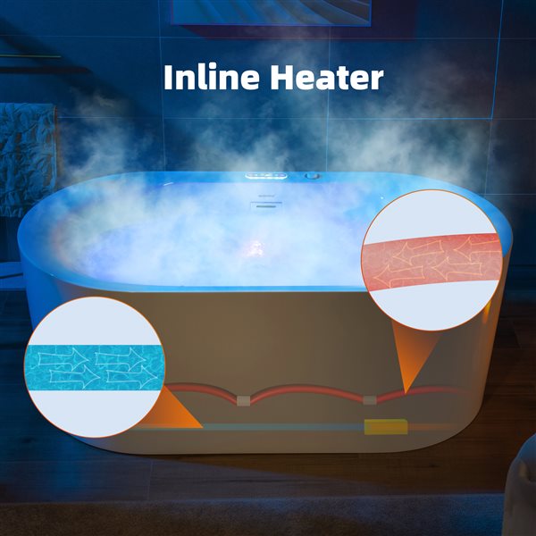 Woodbridge 59 x 31-1/2-in Whirlpool & Air Bubble Bathtub with LED Control Panel, Heater, Drain Assembly