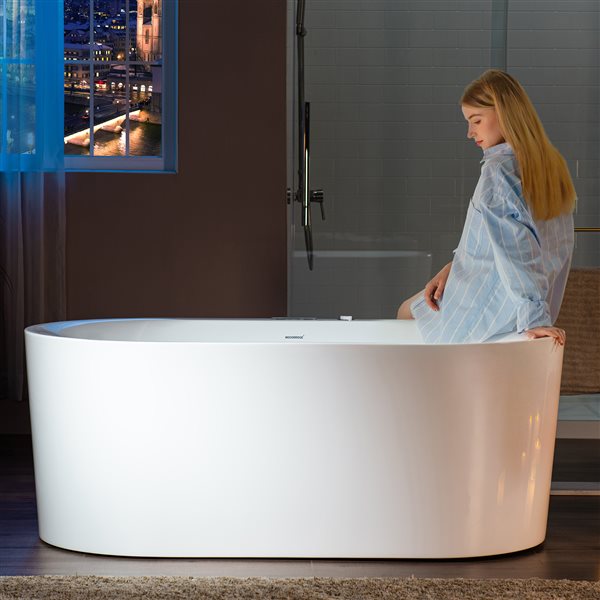 Woodbridge 59 x 31-1/2-in Whirlpool & Air Bubble Bathtub with LED Control Panel, Heater, Drain Assembly