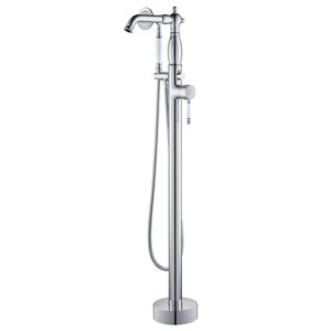 Woodbridge Polished Chrome Single Handle Floor Mount Freestanding Tub Filler Faucet with Telephone Hand Shower