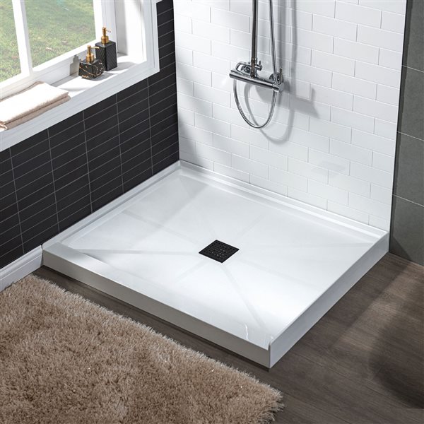 Woodbridge 36 x 36 x 4-in Solid Surface Shower Base with Center Matte Black Drain