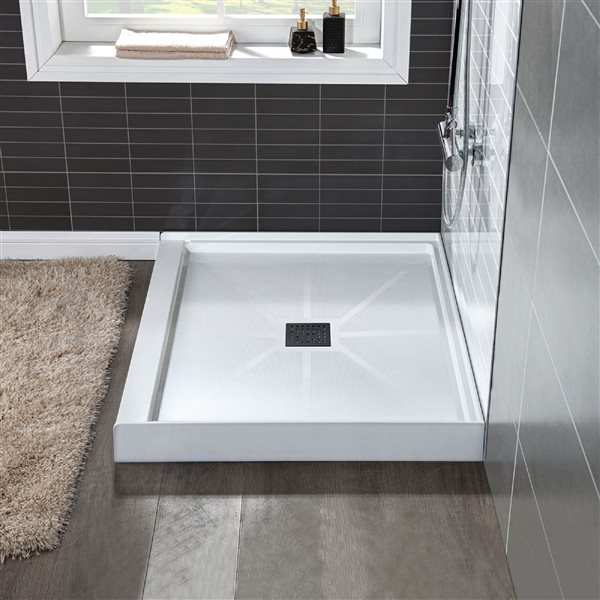 Woodbridge 36 x 36 x 4-in Solid Surface Shower Base with Center Matte Black Drain