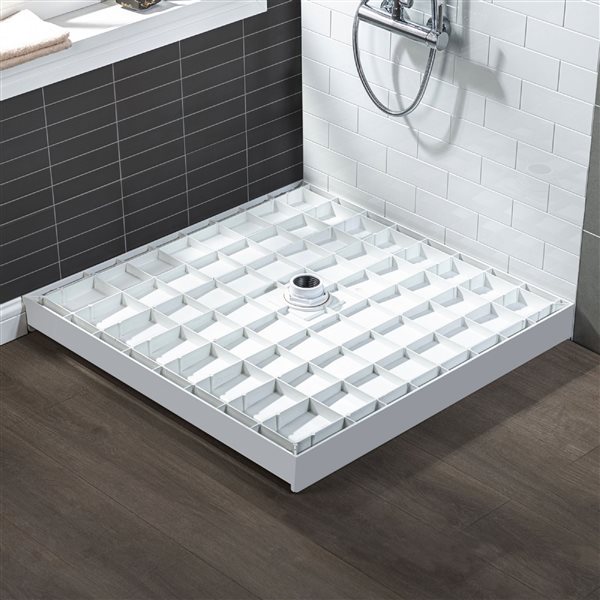 Woodbridge 36 x 36 x 4-in Solid Surface Shower Base with Center Matte Black Drain