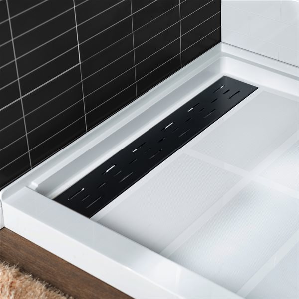 Woodbridge 48 x 36 x 4-in Solid Surface Shower Base with Left Matte Black Drain