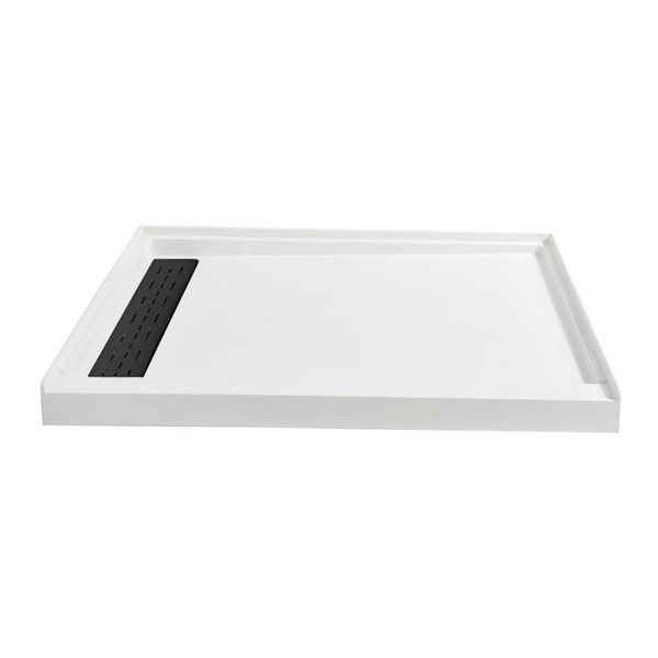 Woodbridge 48 x 36 x 4-in Solid Surface Shower Base with Left Matte Black Drain