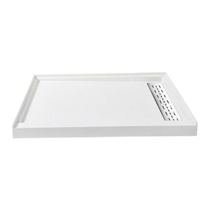 Woodbridge 48 x 32 x 4-in Solid Surface Shower Base with Right White Drain